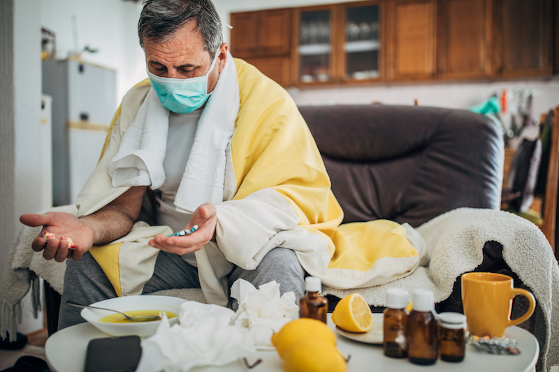 Senior man sick with corona virus Senior man sick with corona virus