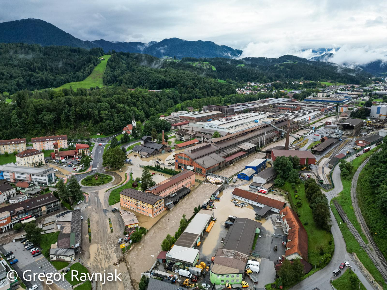 Pogled iz zraka na poplave u Sloveniji