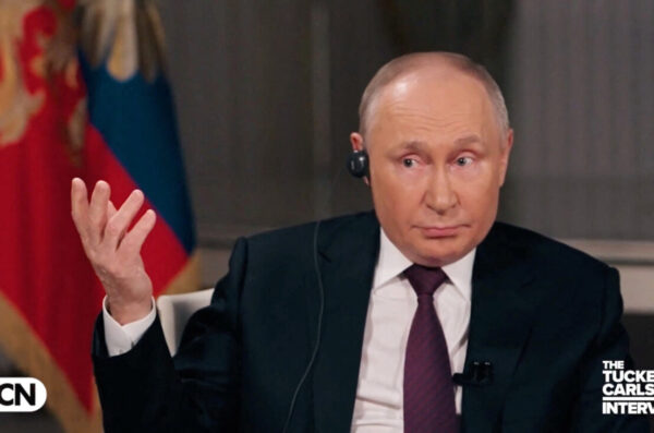 Russian President Vladimir Putin speaks during an interview with U.S. television host Tucker Carlson, in Moscow Russian President Vladimir Putin speaks during an interview with U.S. television host Tucker Carlson, in Moscow