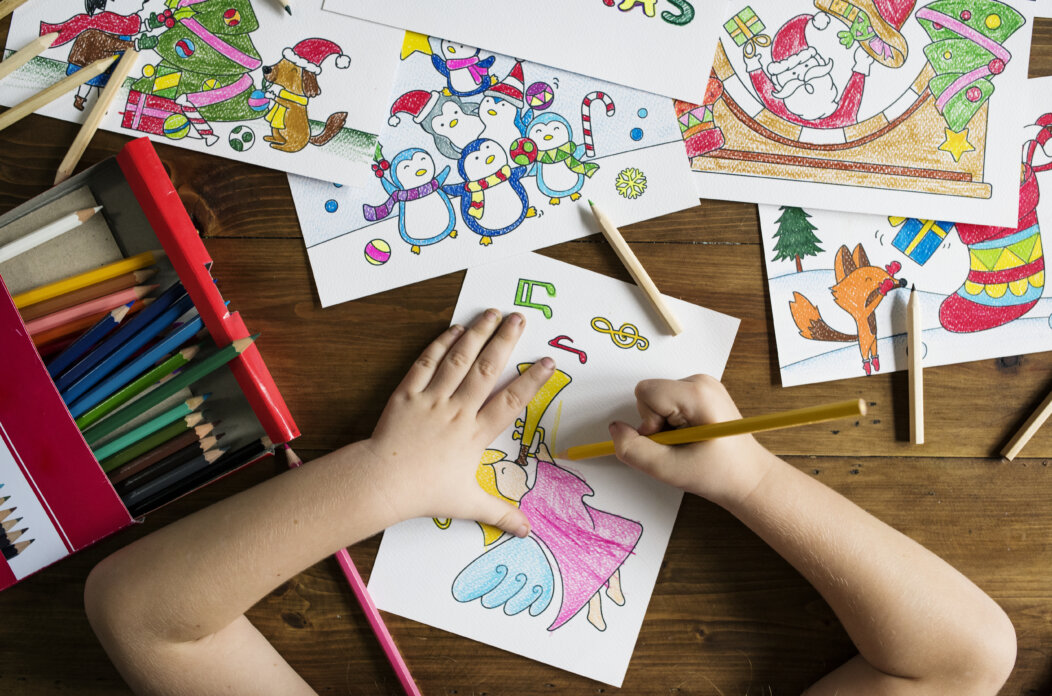 Little girl drawing and coloring Little girl drawing and coloring