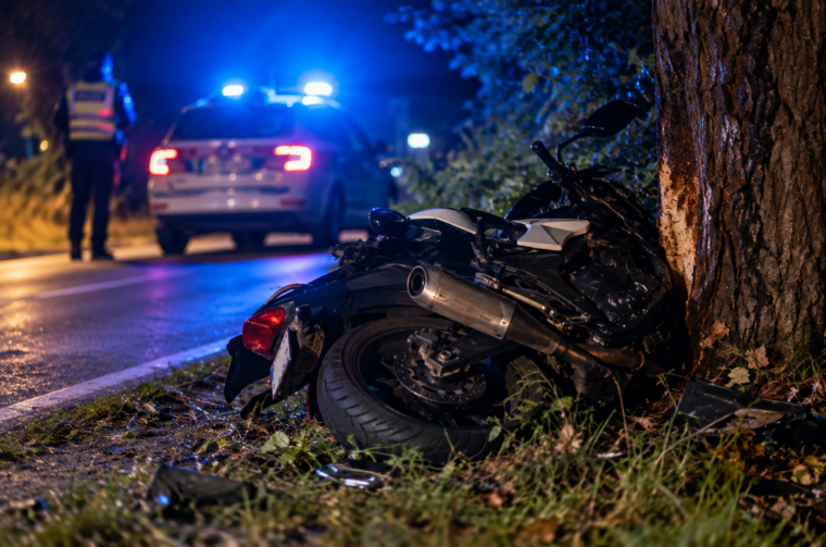 Nighttime Motorcycle Crash Scene