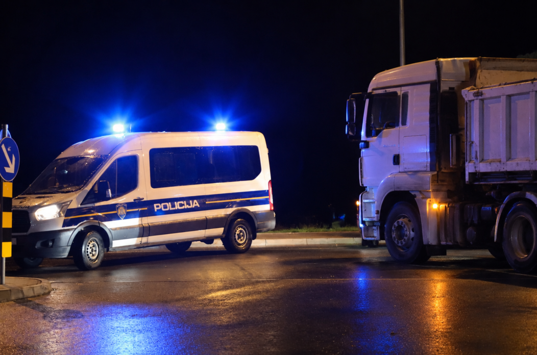 Policija Van and Truck at Night