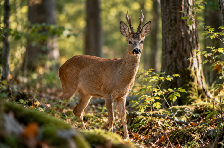 Sunlit Buck in a Woodland Clearing
