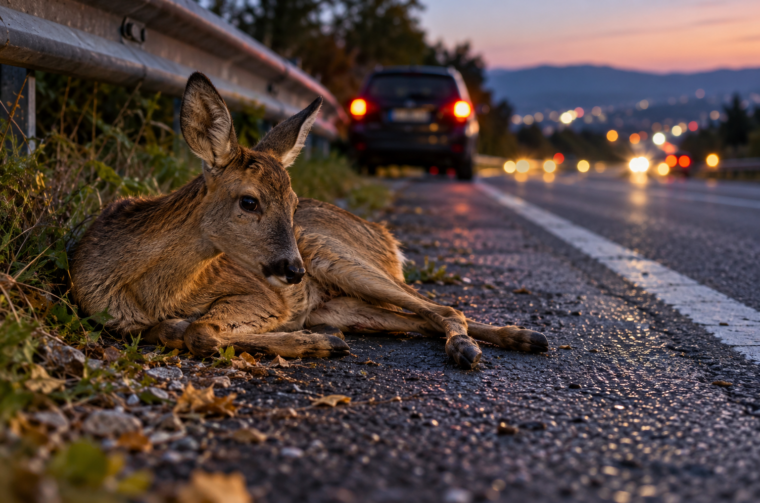 Weary Deer by the Twilight Road