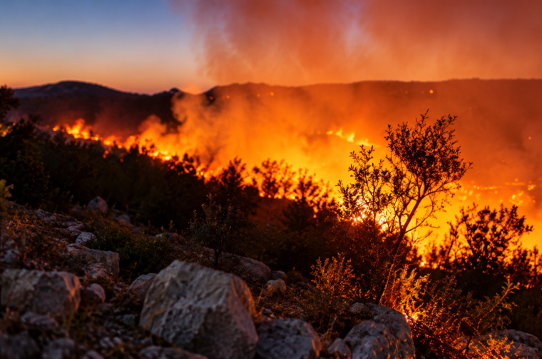 Wildfire Over Rocky Hillside Wildfire Over Rocky Hillside